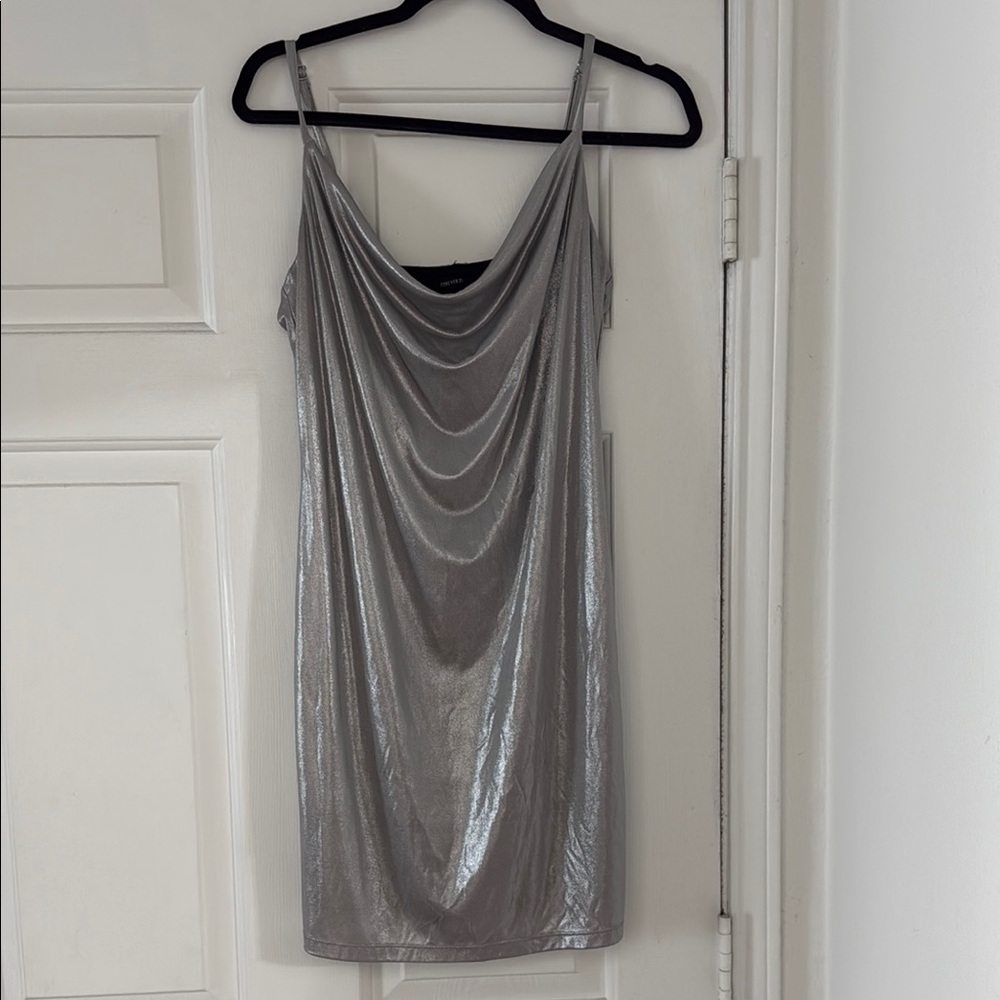Silver Metallic Draped Dress